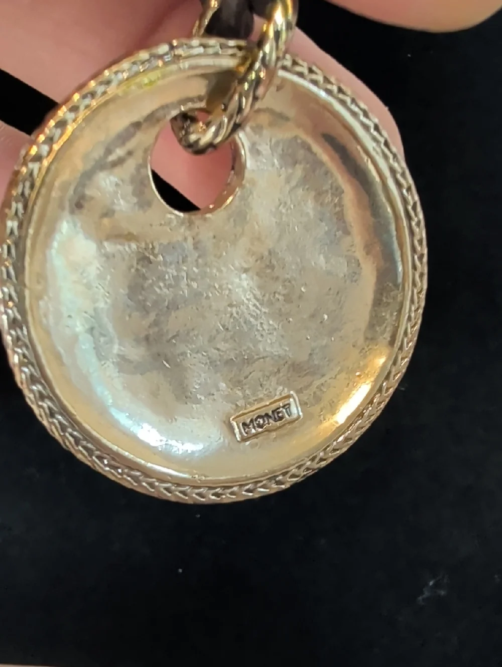 Vintage Monet Shell Mosaic Pendant Necklace & Matching Clip Earrings Set